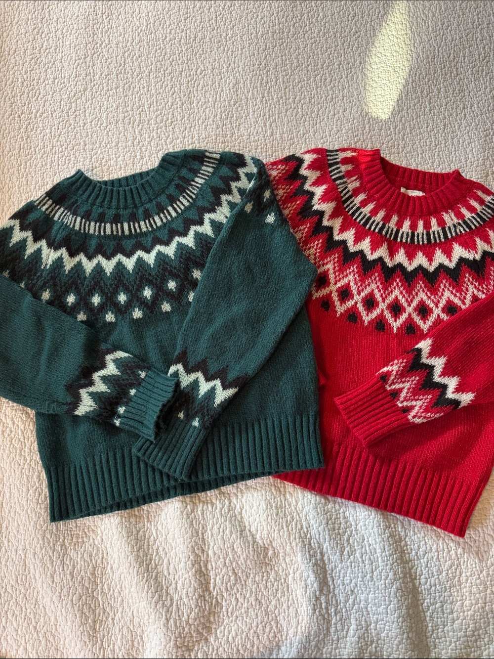 Lucky Brand Fair Isle Crewneck Sweaters in Green and Red